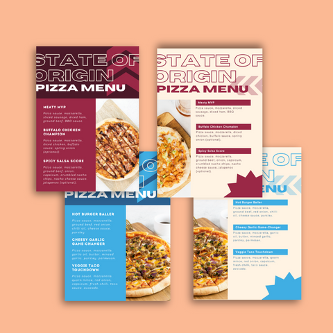 FREE State of Origin Pizza Menu Designs - Light & Dark