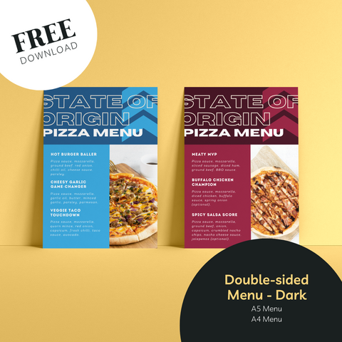 FREE State of Origin Pizza Menu Designs - Light & Dark