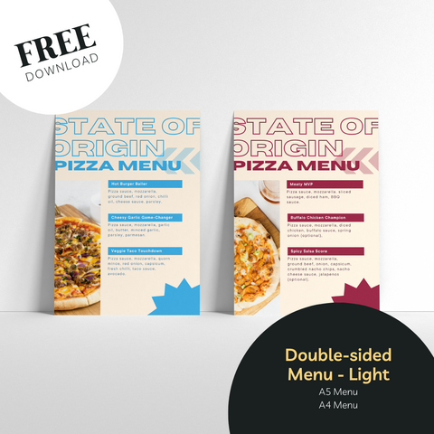 FREE State of Origin Pizza Menu Designs - Light & Dark