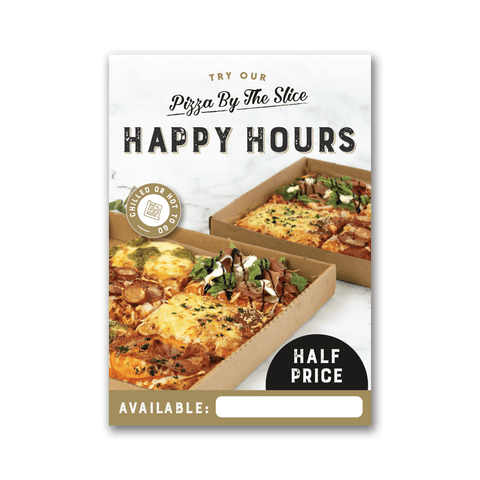 Pizza Slice Happy Hour Poster Set | Rustic