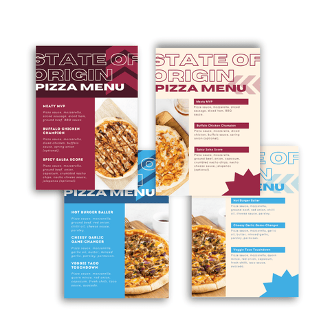 FREE State of Origin Pizza Night | Menu Designs | Light & Dark