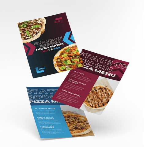 FREE State of Origin Pizza Night | Menu Designs | Light & Dark